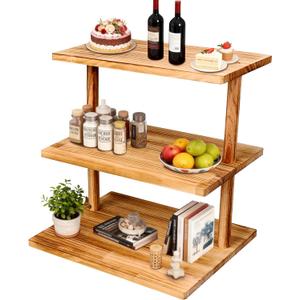 Upgraded Countertop Coffee Station Organizer, 3 Tier Wooden Shelf for Coffee Bar Accessories, Condiment Storage Caddy for Kitchen, Display Rack for Cupcake Tea Cups Kitchen Office