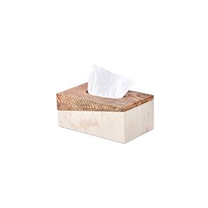 Rectangular Tissue Box Cover for Bathroom, Livingroom, Bedroom, Hand Carved Wooden and Stone Resin Tissue Box Holder, 10 x 5.7 x 4.5 in, Brown&Beige