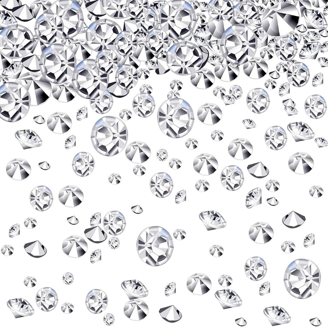 Hicarer 4000 Pieces Diamonds Crystals Acrylic Gems Wedding Table Scattering Gemstones Christmas Party Decorations Bridal Shower Masquerade Vase Fillers(Silver,3 mm, 6 mm and 10 mm)