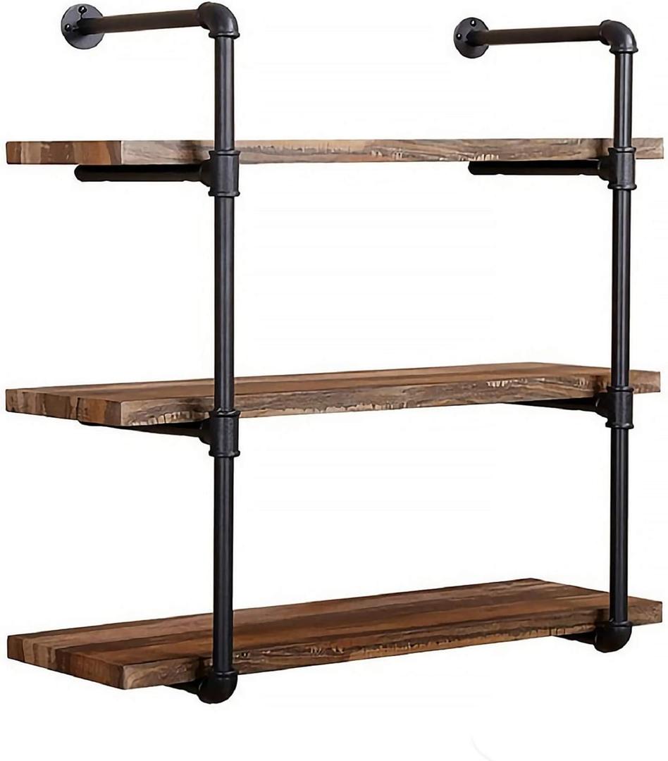 Jolitac Industrial Pipe Shelf Home Storage Hung Bracket, Wall Mount Black Retro Iron Pipe Floating Shelves Rack, DIY Shelving Bracket Supports for Bookshelf & Bookcase (3Tier x2, No Planks)