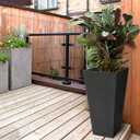 Worth Garden 2-Pack Black Matte Texture Square Tapered Planter - 25.5" H. Tall Plastic Plant Pots with Drain Hole for Indoor Outdoor - Modern Decorative Flower Pots for Front Porch, Patio, Deck