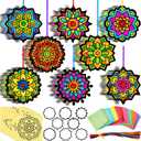 MotiMind 32 Sets Diwali Rangoli Mandala Suncatchers Paper Kit Mandala Flower DIY Window Stained Craft Glass Effect Tissue Paper Craft Bulk for Home School Classroom Party Decoration Gifts Art Activity
