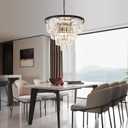 4-Tiers 23.6" Black Modern Crystal Chandelier 12-Light Crystal Pendant Ceiling Light Fixture Hanging Lighting for Entryway Dining Room Bedroom Living Room Foyer High Ceiling