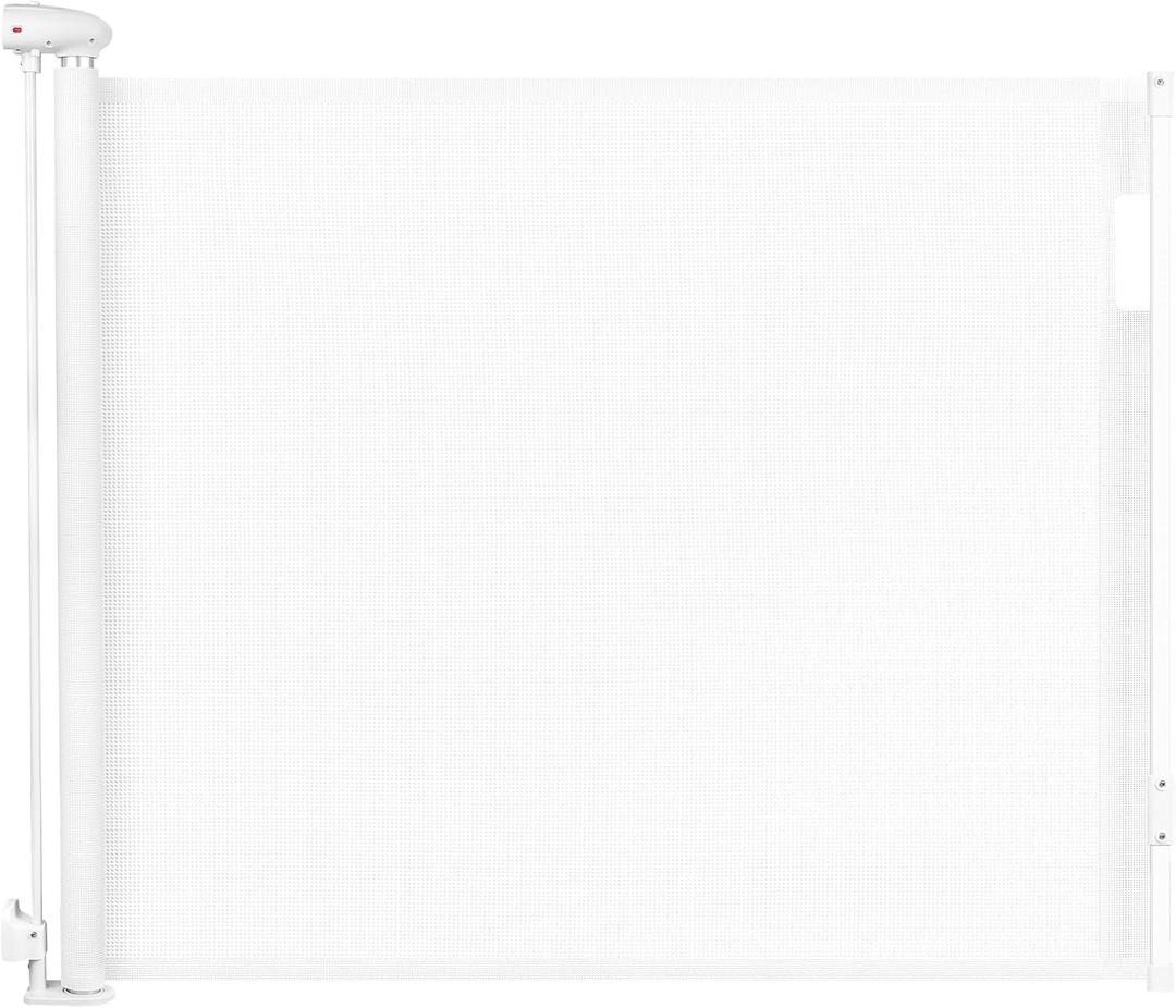 Retractable Baby & Dog Gate | 34" Tall | Extends to 55" Wide | Safety Mesh Gate for Stairs, Indoor/Outdoor, Doorways & Hallways (White)