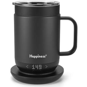 Happiness Smart Heated Coffee Mug,16oz Rechargeable Electric Self Heating Temperature Control Coffee Cup (Black)