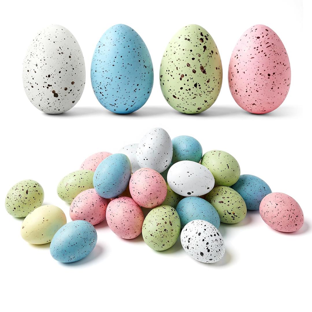 Acina 32pcs Easter Speckled Eggs: Pastel Plastic Easter Eggs Empty, Hollow Easter Egg Displays Fillers for DIY Decor, Vase Filler, Easter Basket Stuffers (Pink, Blue, White, Green)