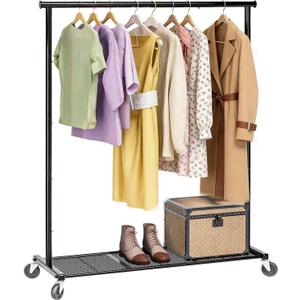 Clothes Rack for Hanging Clothes, 64.25 Inch Clothing Racks with Wheels, Portable Rolling Clothes Garment Rack for Bedroom, Laundry, Living Room, Black
