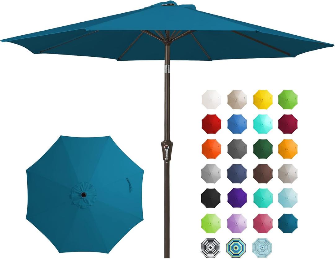JEAREY 9FT Outdoor Patio Umbrella Outdoor Table Umbrella with Push Button Tilt and Crank, Market Umbrella 8 Sturdy Ribs UV Protection Waterproof for Garden, Deck, Backyard, Pool (Lake Blue) 