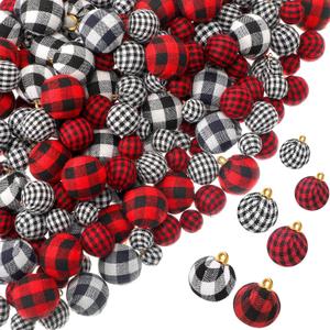 60 Pieces Mini Christmas Ball Ornaments Multi-Size Buffalo Check Fabric Wrapped Balls Decorative Xmas Tree Wreath Hanging Pendant for Holiday Party Decorations (Red-Black Plaid, Black-White Plaid)