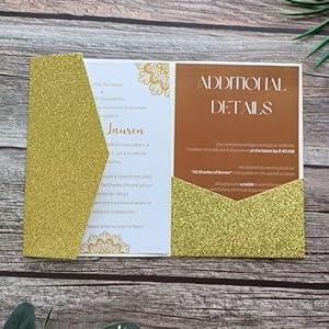 MillaSaw Invitation Cards Wedding Anniversary Invite Envelop Easy DIY Greeting Cards 25pcs (Glittery Gold)