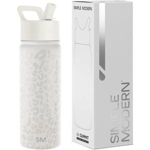 Simple Modern Kids Water Bottle with Straw Lid Vacuum Insulated Stainless Steel Metal Thermos Bottles | Reusable Leak Proof BPA-Free Flask for School | Summit Collection | 18oz, Cream Leopard