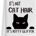 Voatok It's Not Cat Hair It's Kitty Glitter Hand Towels - Funny Black Kitty Decor Kitchen Dish Towels - Cat Lovers, Mom, Girls, Women Gifts