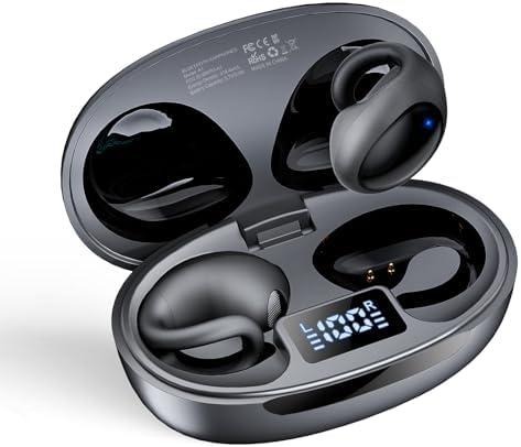 Hijoxp Open Ear Earbuds,Clip on Earbuds,Sport Bluetooth Headphones,with Dual Digital Display，IPX7 Waterproof Design ，44H Playtime，for Workouts and Running