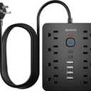 Surge Protector Power Strip, 8 Outlets(1250W/10A), 6 USB Charging Ports(2 USB C), 6FT Flat Plug Extension Cord Outlet Extender with Overload Protection, ETL Certified for Office, Dorm Room