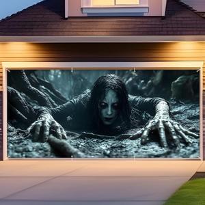 Remagr Halloween Garage Door Cover - 6 x 13 ft Creep Horror Garage Wall Backdrop Banner Hanging Decorations for Halloween Outdoor Home Party Photo Backgrounds(Forest Ghost)