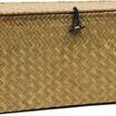 Wicker Basket with Lid, Natural Seagrass Storage Baskets for Organizing, Woven Basket for Storage, Decorative Boxes Bins with Lids Home Organizer Decor (Natural, 14.3" x 9.4" x 6.9")