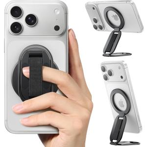 [2026 Upgraded] SUPERONE MagSafe Phone Grip for MagSafe with Finger Strap, Removable Gym Magnetic Phone Grip with Two-Sided Magnets, Mag Safe Grip Kickstand Loop for iPhone 17/16/15/14/13/12 Series