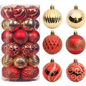 30 pcs Christmas Tree Balls, 2.36" Christmas Ornament Decorations Shatterproof Ornaments Gold and Red Color Painted Christmas Baubles Decorations for Party Wedding Christmas Decor