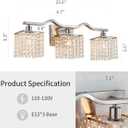 WUZUPS 3-Light Bathroom Light Fixture Morden Vanity Wall Sconces Light Clear Crystal Drop for Bedroom Living Room, E12 Base, Nickel