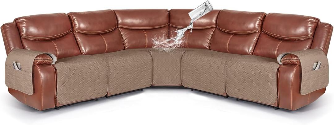 VANSOFY Extra Large Reclining Sectional Couch Covers, Waterproof 5-Piece Sofa Covers for L Shape Sectional Sofa Corner Seater Washable Slipcover for Pets, Dogs(5 Seat Recliner Cover, Light Brown)