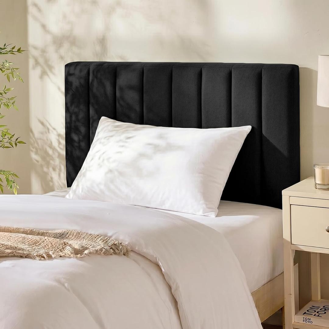 Hearth & Harbor Upholstered Twin Headboard - Easy Assemble Channel Stitched Headboard Twin Size - Wall Mounted Headboards with 3D Soundproof Wall Panels Peel & Stick Floating Headboards, Black