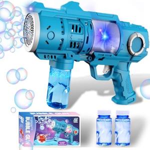Kids Bubble Gun, Automatic Light Up Bubble Blower with 2 Bottles of Bubble Solution, Suitable for Outdoor Toys for Boys & Girls Aged 4-8, Toddlers Birthday Gifts, Easter Party Bubble Machine Gun, Pack of 2:Blue & Red