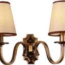 Aiwen 17.71" Vintage Industrial Wall Sconce, 2-Light Brass Wall Lamp with Fabric Shade, E12 Bulb Base, Classic Farmhouse Wall Lighting for Bedroom, Living Room, Hallway
