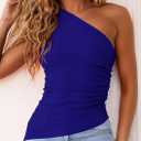 PRETTYGARDEN Womens 2026 Summer Y2K Tops Sleeveless One Shoulder Slim Fit Shirts Ruched Knit Asymmetrical Top Blouse (Blue, S)