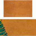 JEQAX 2 Pcs Christmas Kitchen Mat and Rug Decorations, Xmas Brown Door Mats Floor Rugs, Non Slip Washable Indoor Rugs for Bathroom Toilet Laundry Bedroom Holiday Home Decor