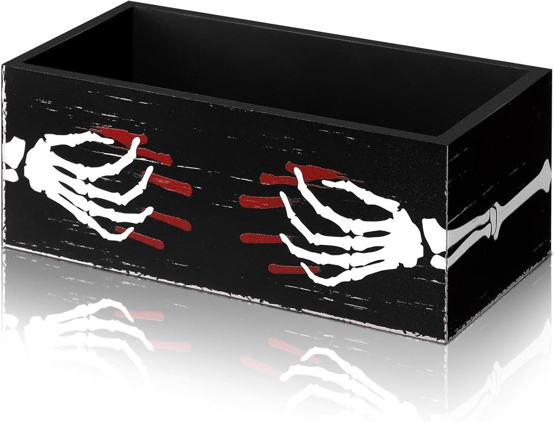 Sintuff Halloween Candy Bowl Wooden Funny Candy Dish Trick or Treat Large Halloween Serving Dish Holders Wood Serving Bowl Tableware for Table Desk Haunted House Decoration(Skeleton Hand)