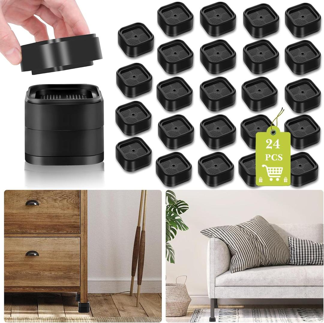 24 Pack Furniture Risers 1,2 or 3 Inch, Adjustable Bed Risers Heavy Duty For Table Desk Couch Chair Sofa Cabinet Bed Legs Dorm, Square Stackable Bed Raisers Blocks Lift Height 1", 2" or 3", Black