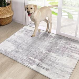 Door Mat, Front Indoor Door Mat Faux Wool Non-Slip Entryway Rug Absorbent Abstract Throw Rug for Indoor Entrance Hallway Laundry Room, High Traffic Areas, 24X36 Inches, Gray Washable