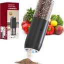 Gravity Electric Salt and Pepper Grinder Set Rechargeable, External Adjustable Coarseness, Automatic Salt and Pepper Shakers Mill with LED Light, 6oz/176ml Large Capacity, House Warming Gifts (1 Pack)