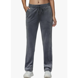 COZZIPLUS Women Velour Pant,Soft Velvet Sweatpant for Women, Straight Leg High Waist Velour Lounge Pant with Pockets, Size Medium Color Grey