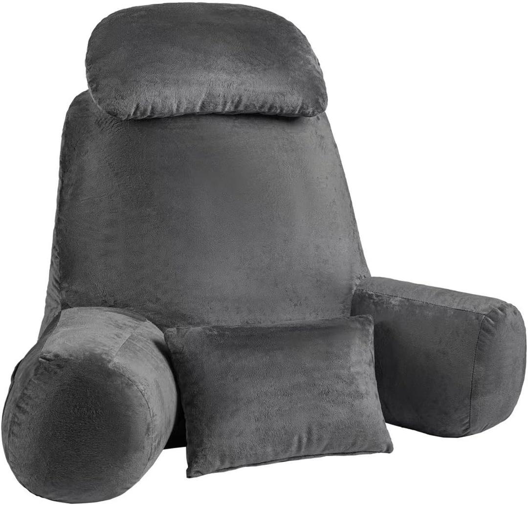 NOONTIDE Reading Pillow for Sitting up in Bed and Couch,32" X-Large Back Pillow for Adult & Teens with Soft Adjustable Neck Roll Backrest Pillow,Washable Cover,Watching TV/Gaming/Relaxing(Darkgrey)