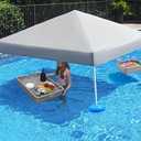 Sunjoy Floating Pool Canopy 10' × 10’ Pop Up Gazebo Navy Fabric Canopy, Steel and Aluminum Frame Floating Tent with PVC Floats, Hand Air Pump and Carry Bag