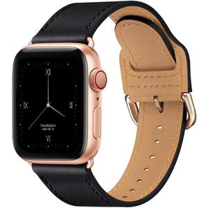 POWER PRIMACY Leather Bands Compatible with Apple Watch Band 38mm 40mm 41mm 42mm-Series 11/10,Genuine Leather Strap Compatible for Women Men iWatch SE Series 11 10 9 8 7 6 5 4 3 2 1(Black/Rosegold)