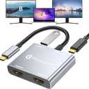 USB C to Dual HDMI Adapter | 4K@60Hz HDMI Splitter Extended Display for Dual Monitors, Multi-Monitor Adapter with USB and 100W PD, Windows Allows 3 Separate Screens, macOS Only Allows Mirror Mode