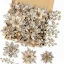 Christmas Poinsettia Artificial Flowers & Glitter Berries Stems Kit 24Pcs Christmas Tree Decorations Floral Picks Christmas Tree Filler Ornaments for Home Party Xmas Decor