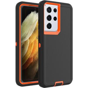 Case for Galaxy S21 Ultra, Heavy-Duty Tough Rugged Shockproof Drop Protective Cover Cases for Samsung Galaxy S21 Ultra, Black+Orange