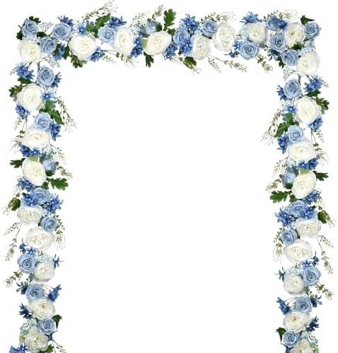 Artiflr 2 Pack Artificial Peony Garland, Total 12ft Floral Greenery Garland with Rose Flower Vine, Peony Flowers and Green Leaves for Wedding, Dining Table, Home Party Decor