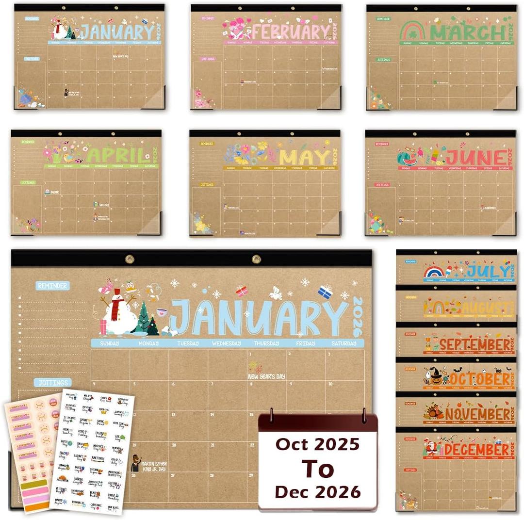 2025-2026 Teacher Desk Calendar | 15-Month (Oct 2025 - Dec 2026) Large 1711 Inches | Monthly Desktop Planner for Classroom, Home & Office | Bonus Holiday Planner Stickers