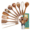 Kitchen Utenails Set with Holder,Kitchen Wooden Utensils for Cooking, Wood Utensil Natural Teak Wood Spoons for Cooking,Wooden Kitchen Utensil Set With Spatula and Ladle (11)