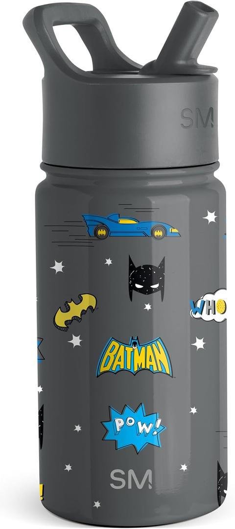 Simple Modern Kids Summit Water Bottle with Straw Lid | DC Comics Batman 14oz Stainless Steel Cup Insulated Tumbler for Boys, School | Batman POW!
