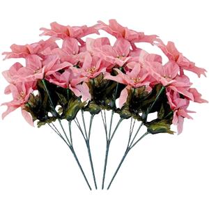 FERIAL 4 Pcs Christmas Artificial Flowers Poinsettia Flowers 7 Heads Silk Poinsettia Christmas Floral Bouquet Winter Artificial Poinsettia Bushes for Xmas Party Holiday Arrangements Decoration(Pink)