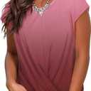 Jescakoo Women's Short Sleeve Round Neck T Shirt Front Twist Tunic Tops Casual Loose Fitted M