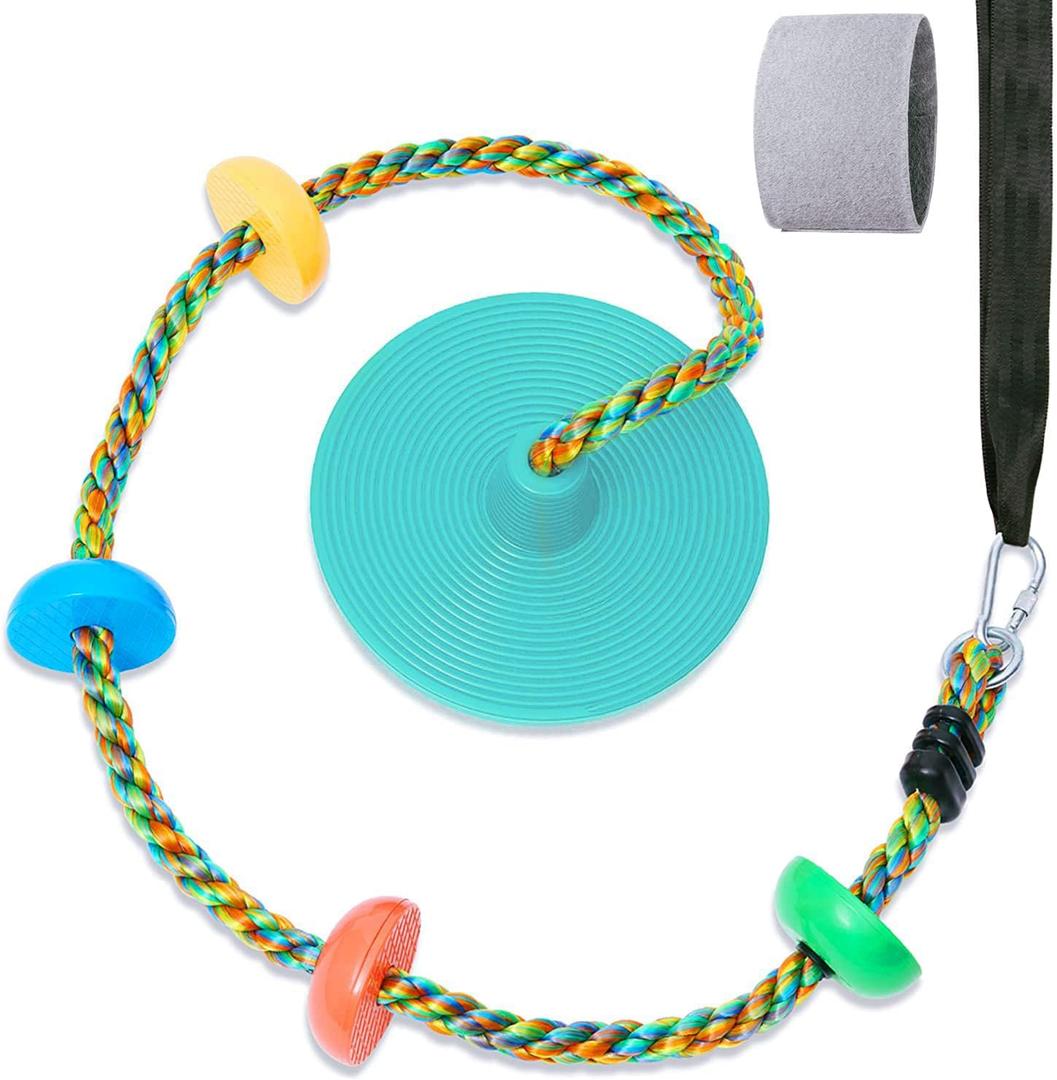 Tree Swing for Kids Backyard Single Disc Rope Seat for Tree Indoor Outdoor Playground Swing Set Accessories with Thickening 4 Ft Strap-Cyan