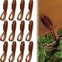 12 Pcs Christmas Garland Hanger for Mantle No Drill Garland Hangers Hooks Wreath Ties Fireplace Stocking Holder Stretchable Silicone Adhesive Straps for Door Frame Stairways (Brown)