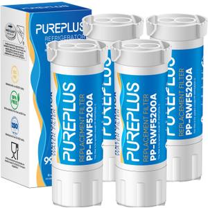 PUREPLUS XWF(NOT XWFE, NO Chips) Replacement for GE WR17X30702, GBE21, GDE21, GDE25, GFE24, GFE26, GNE21, GNE25, GNE27, GWE19, GYE18, CFE26 French Door & Side by Side Refrigerator Water Filter, 4Pack