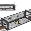 Humane Rat Traps, Large Double Door Traps for Indoor and Outdoor Use, Small Rodent Chipmunk Squirrel Trap and Other Catch and Release Cages for Live Animals (Black)
